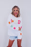 White Howdy Glitter Chenille Patch Graphic Casual Sweatshirt