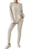 Apricot Ribbed Knit Loose Long Sleeve Top Skinny Pants Set